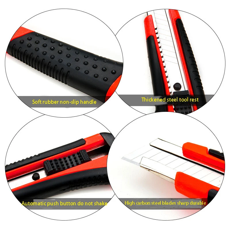 High quality Snap-off Utility Knife household knife professional knife ABS+TPR handle 2pcs spare blade