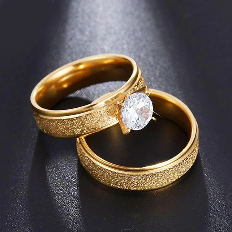 Fashion Rings Couple Set Jewelry Stainless Steel Saudi Arabia dubai Gold Wedding Rings