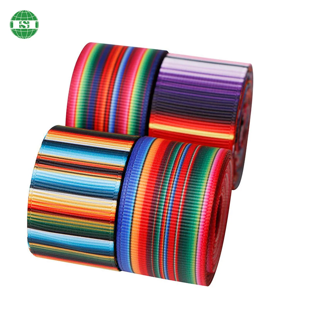 Custom rainbow design ribbon tape colorful green purple stripes grosgrain ribbon