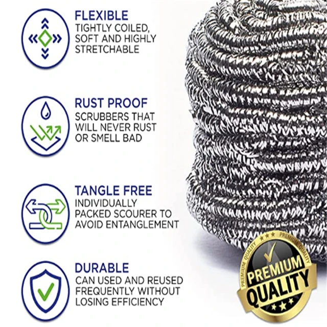 wholesale manufacturer metal wire sponge galvanized wire scrubber ball ss410 stainless steel scourer sponge pads