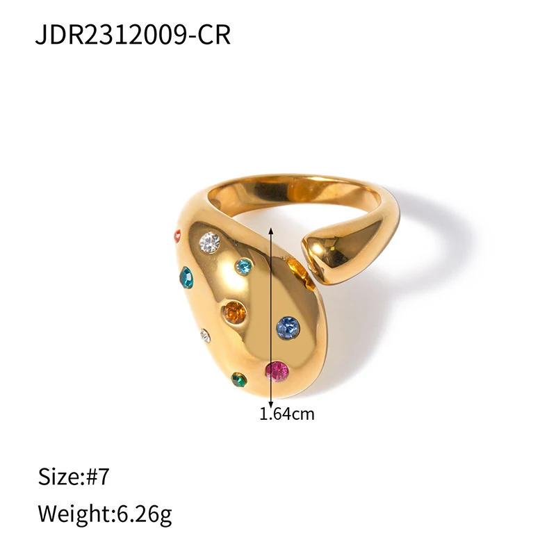 Cross Border INS Temperament Gold Plate Ring Open Colored Diamond Ring Fashion Stainless Steel Ring for Women