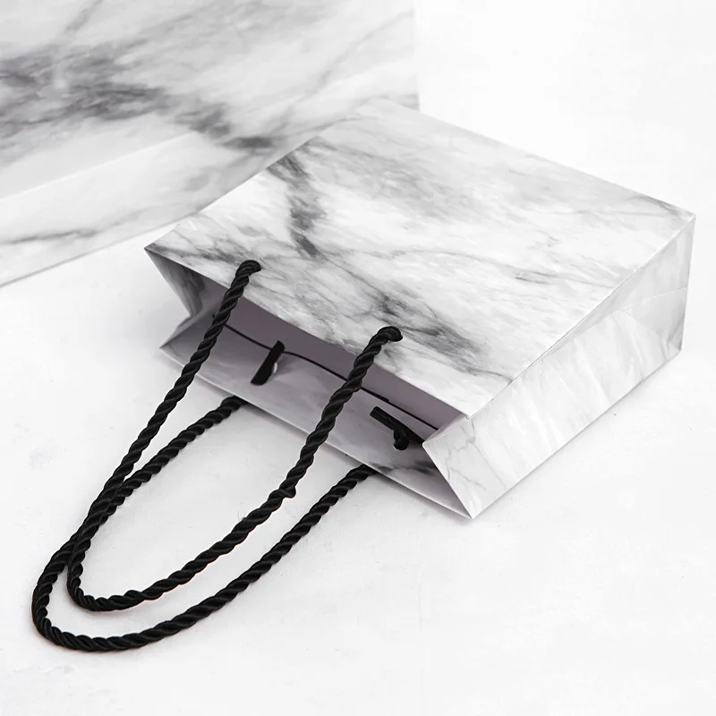 Wholesale Custom Printed Logo Luxury Marble Clothing Boutique Packaging White Gift Craft Shopping Paper Bag With Handles