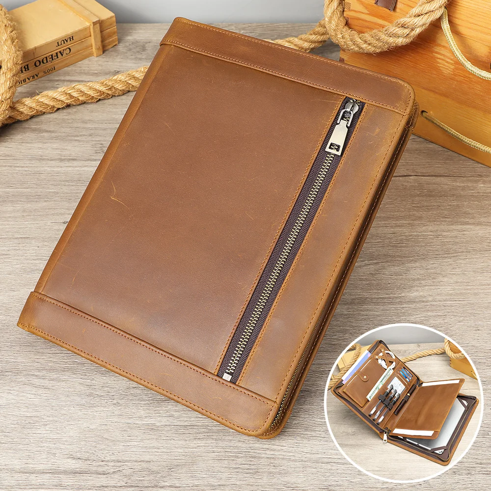 MARRANT Genuine Leather Men Document Portfolio File Folder Multi-function Business Portfolio Leather Portfolio Folder Case