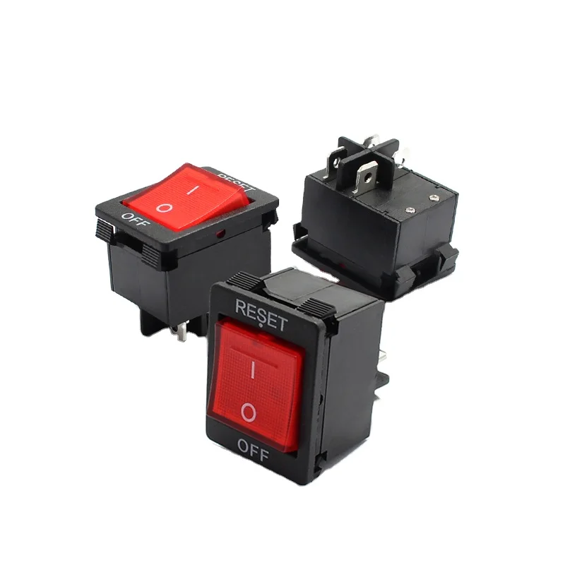 10A 250v overload switch 22x30mm size Twinned Pole rocker switches Circuit Breakers 4pins reset switch with light