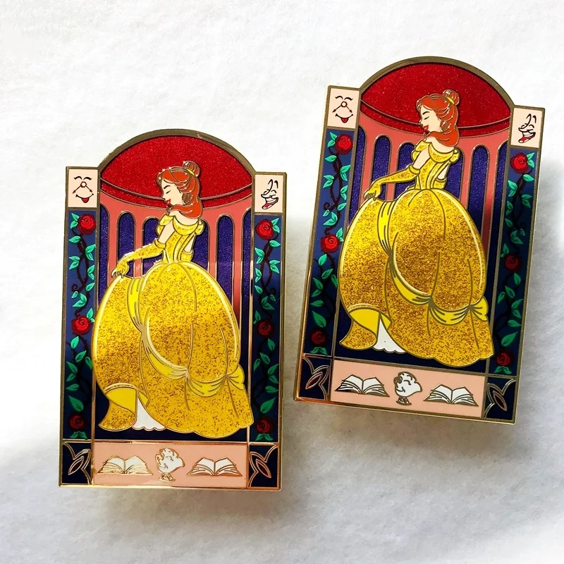 Lapel Pins Manufacturers Custom Back Stamp Belle Princess Gold Metal Plated Glitter Screen Print Fantasy Pins enamel Pins