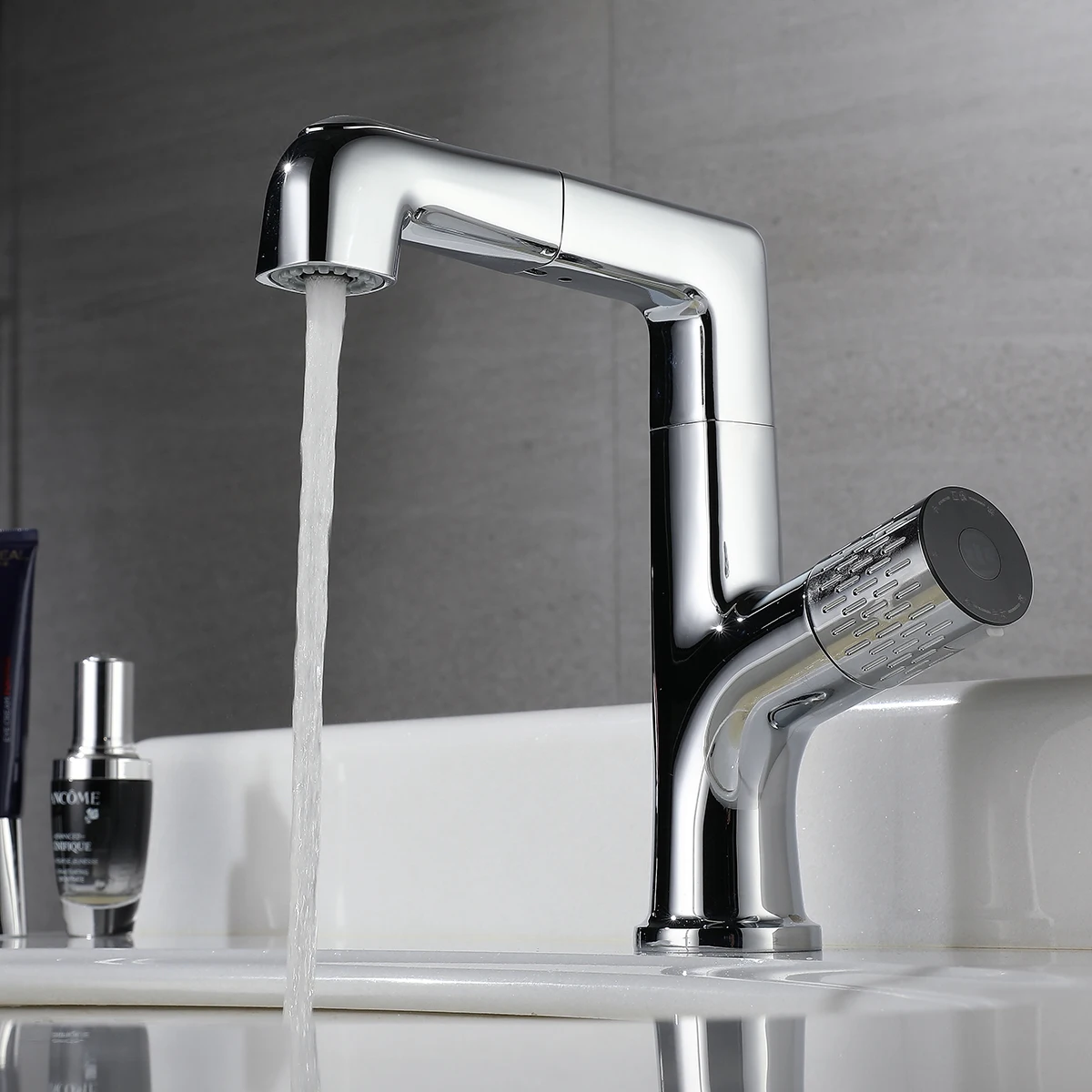 2021 New Style Bathroom Luxury Bright Single Hole Black washbasin Water Tap Brass Sensor Automatic Pull Out Basin Faucet Mixer