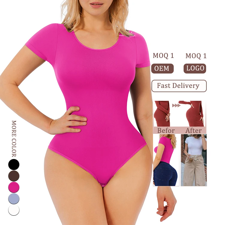 2022 Summer New Design Tight Short Sleeve Tummy Control Thong Shapewear Bodysuit For Women