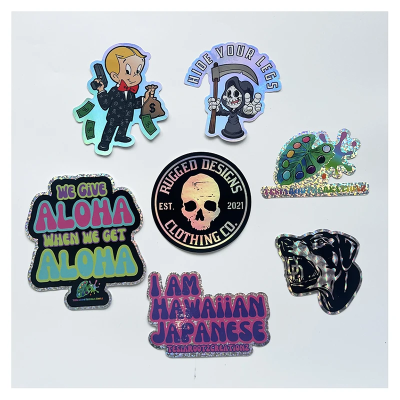 Custom Rainbow Holographic Effect Waterproof Die Cut Shape Labels Stickers Decorative Sticker Self-Adhesive Label