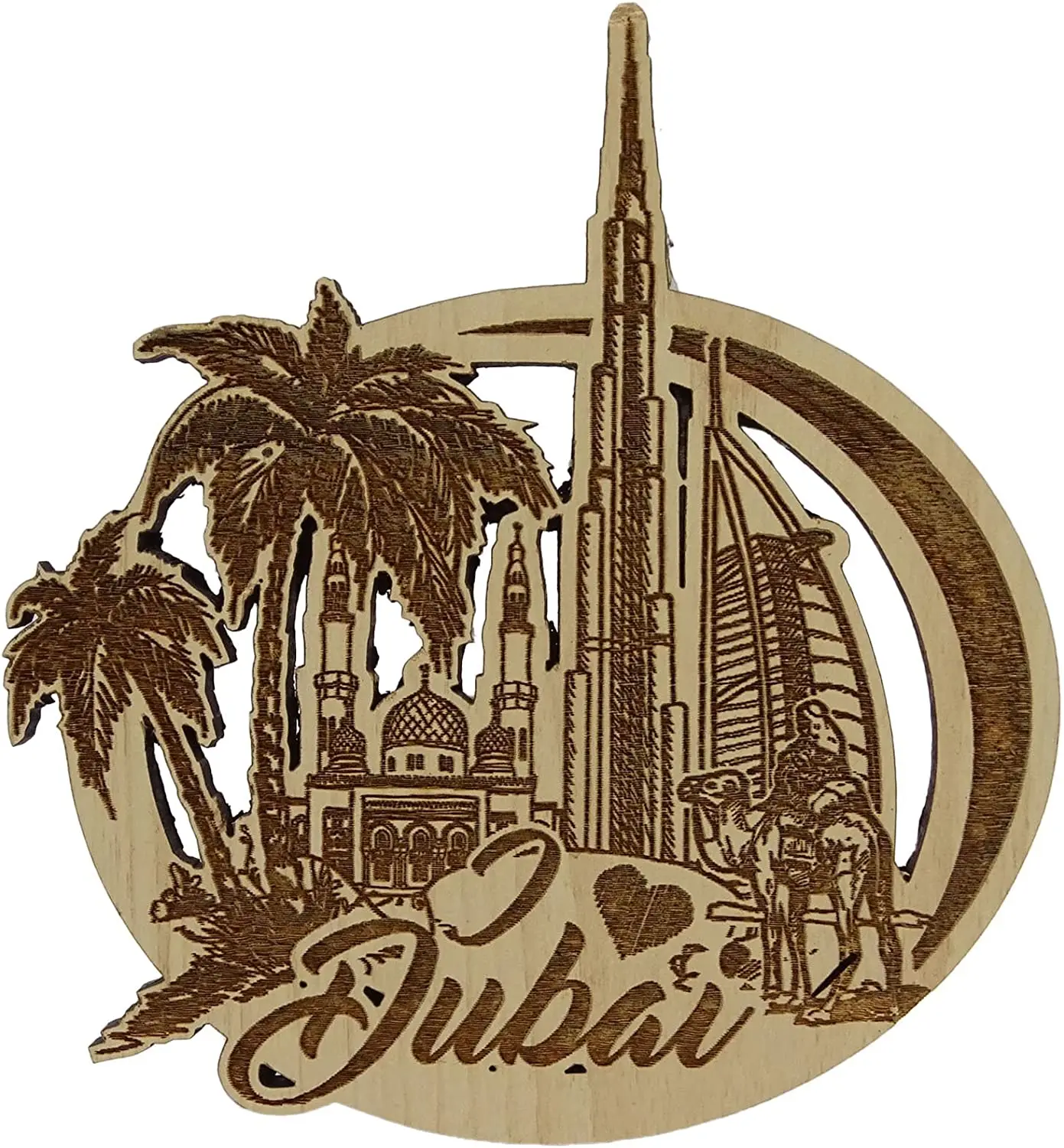 Деревянный магнит на холодильник с гравировкой Printtoo Dubai сувенирный подарок