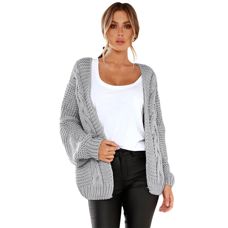 Hot Selling Fashion Solid Color Women Tops Chunky Wide Long Sleeve Knit Cardigan Sweater For Woman