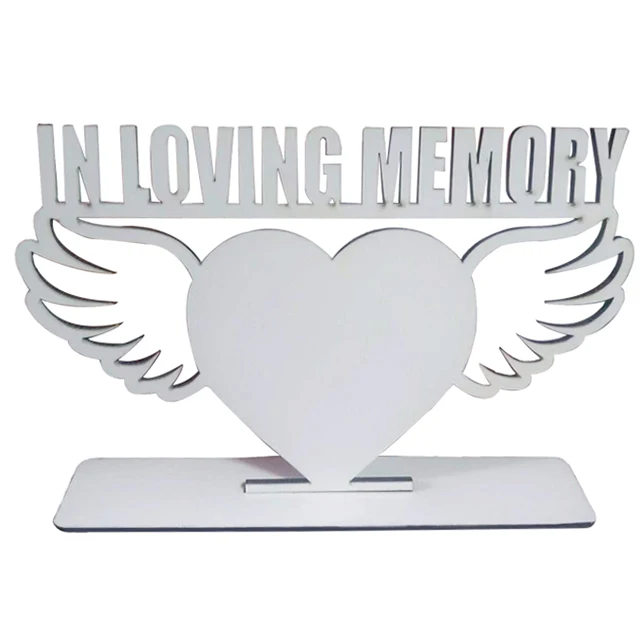 Sublimation Photo Frame Blanks Custom MDF Wooden Heart Wing IN LOVING MEMORY
