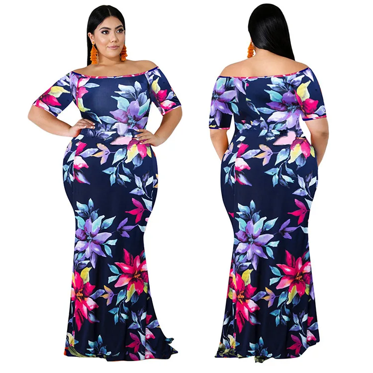 New Arrive Spring Fall Women Clothing Plus Size Dresses Loose floral print long dress Mid-waist tie-dye dress