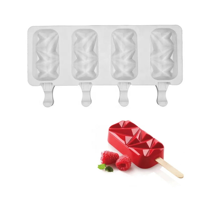 New design Irregular gem shape  popsicle mold silicone ice pop mold 4 cavity shock cakesicle mold