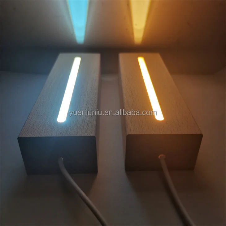 5v usb rectangle round 3d lamp led oval wooden wood led night light base
