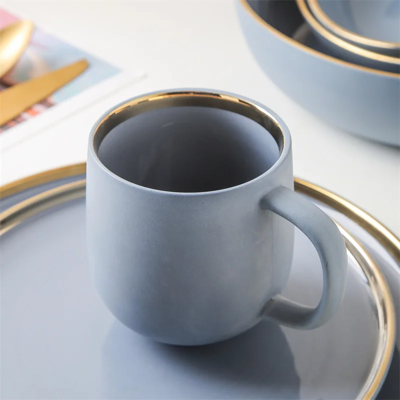 Wholesale nordic style round gold rim matte pink tea cereal coffee customizable mugs and cup