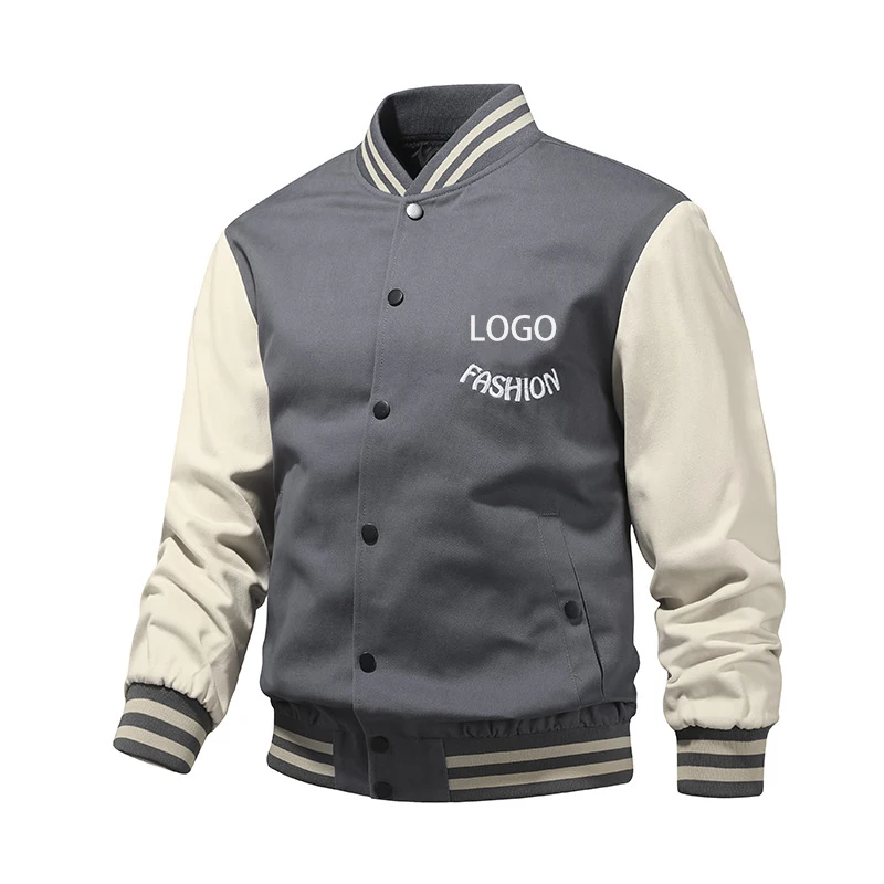 New Fashion Custom Logo Letter Flocking Embroidered Baseball Uniform Coat Mens Retro Loose Stitching Varsity Jacket