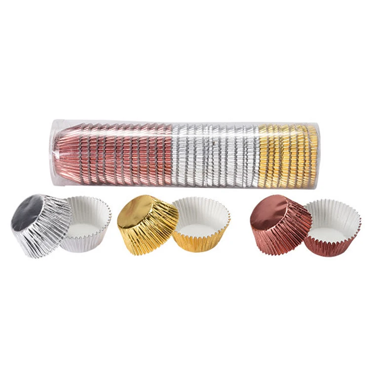 Standard Gold Cupcake Liners, No Smell, Food Grade & Grease-Proof Baking Cups Aluminum Foil Paper