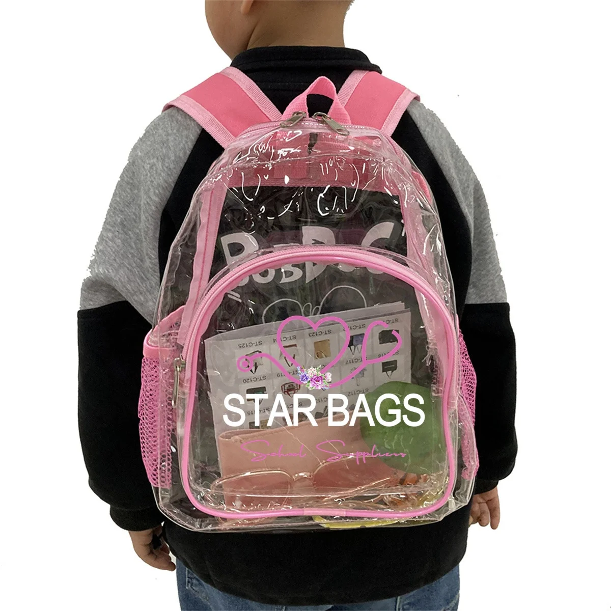 PVC Transparent See Through Bookbag Toddler Backpack Cute Clear School Backpacks for Over 8 Years Old Kindergarten Children