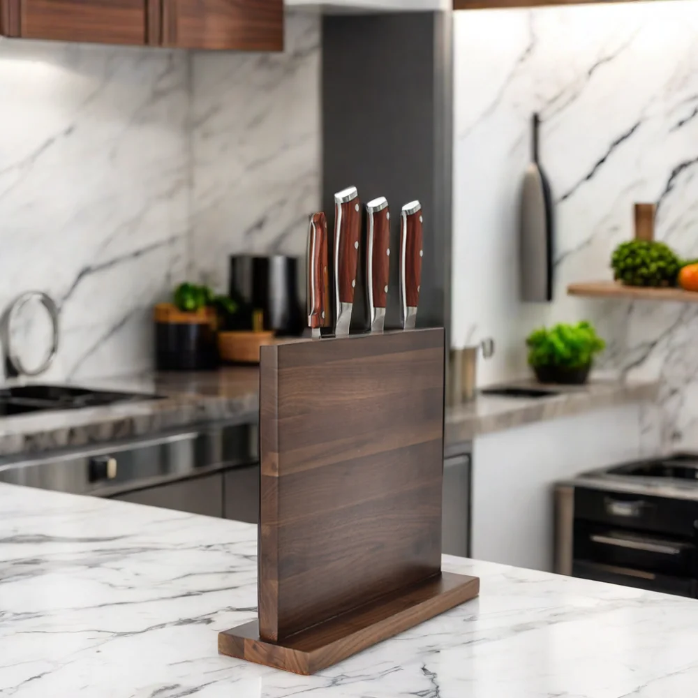 Factory Price Black Walnut Wood Magnetic Knife Holder Magnetic Knife Block Set Kitchen Universal Large Magnet Knife Stand