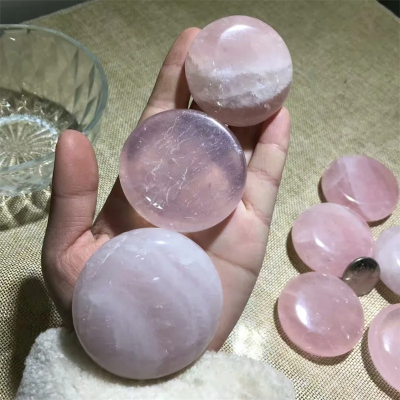 Cheap Price Natural Round Shape 4-5cm Rose Quartz Crystal Piece Palm Stone