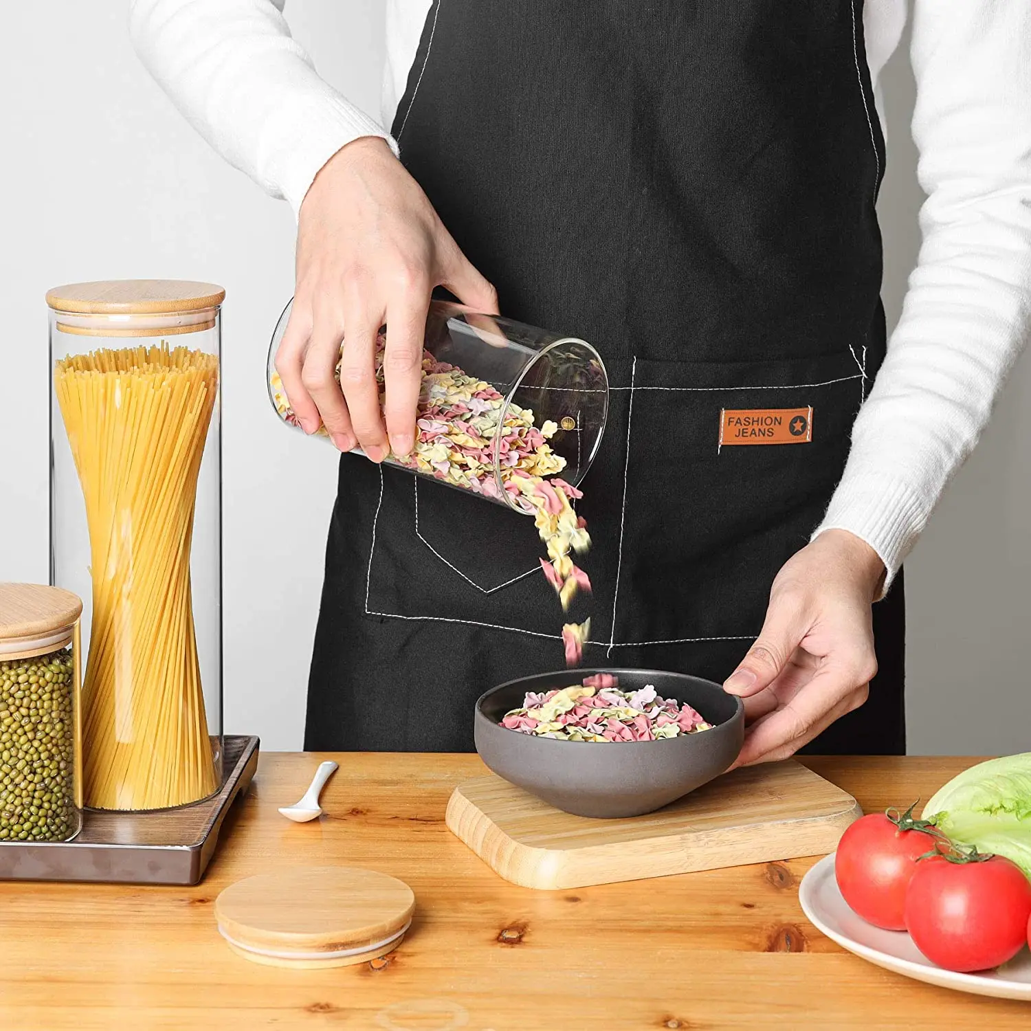 Heat Resistant Big Size Glass Jar Storage Canister With Wood Bamboo Lid  For Food Coffee Tea Candy Storage