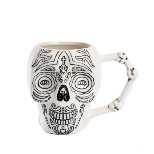 Custom Ceramic mugs Hand painted 3D Large Skeleton Skulls Ceramic Coffee mug cup at any shape & size