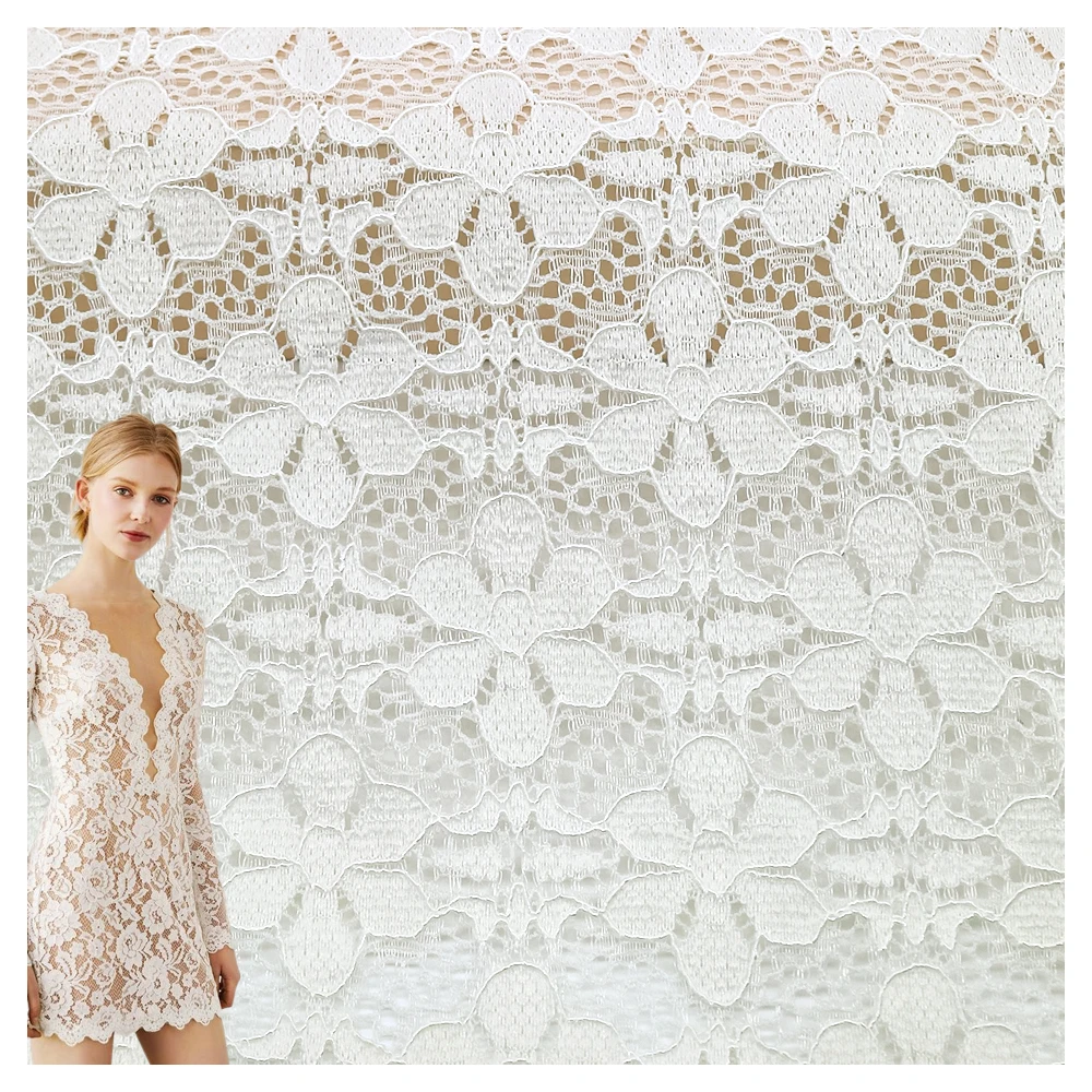 Fashion Design Eco-friendly Knitted Flower Stretch Elastic Lace Fabric for Lingerie