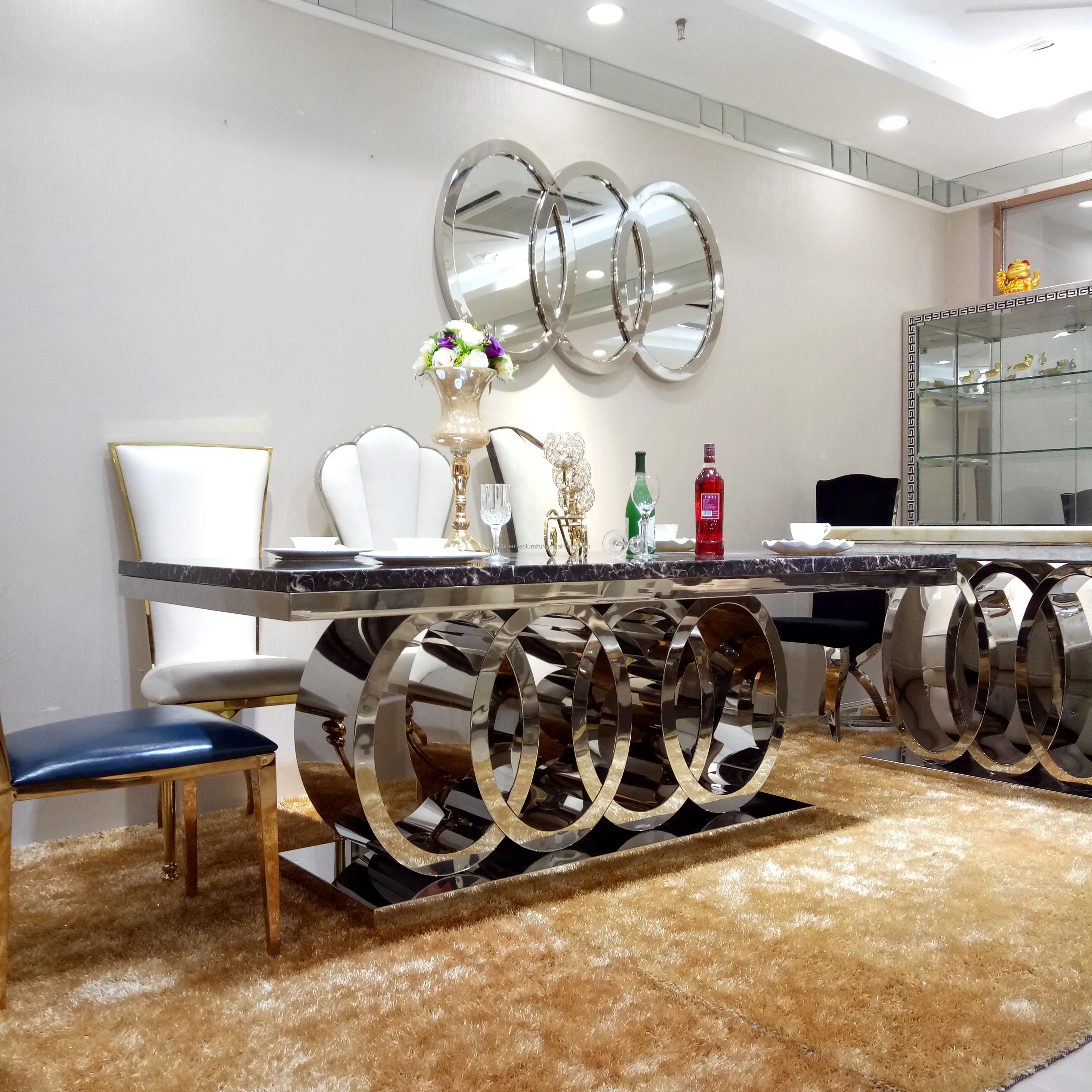 Роскошный Прямоугольный Обеденный стол набор с 6 стульями обеденный стол с мраморной столешницей обеденный стол для дома