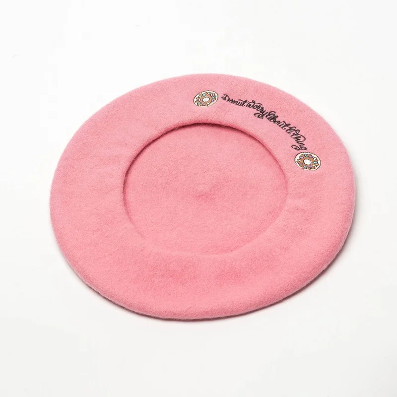 Custom Embroidery Logo Plain New Pattern Wool Beret Painter Hat Ladies Fashion Embroidered French Beret Hat For Women
