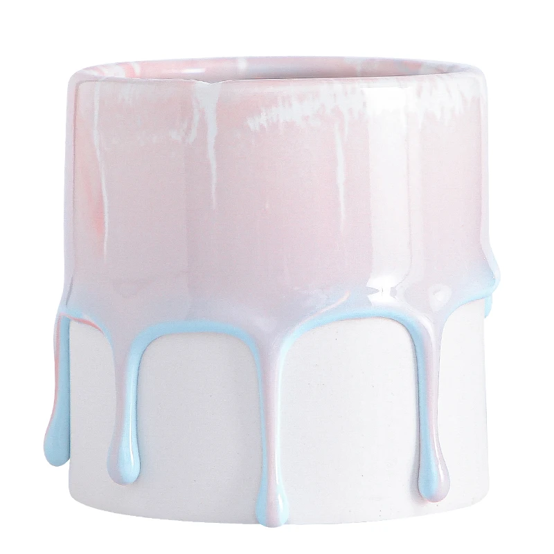 Ceramic Flowerpot New Nordic Style Cylindrical Ceramic Flow Glaze Boutique Handmade Flower Pots Green Plants Pot