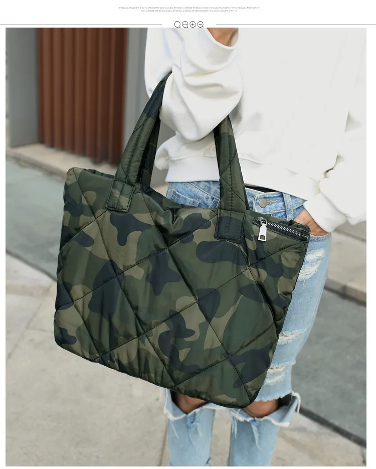 Puffer Bag For Woman Camouflage Light Weight Hand Bag Fashion Winter Ladies Tote Bag 3 Pieces (1600083709158)