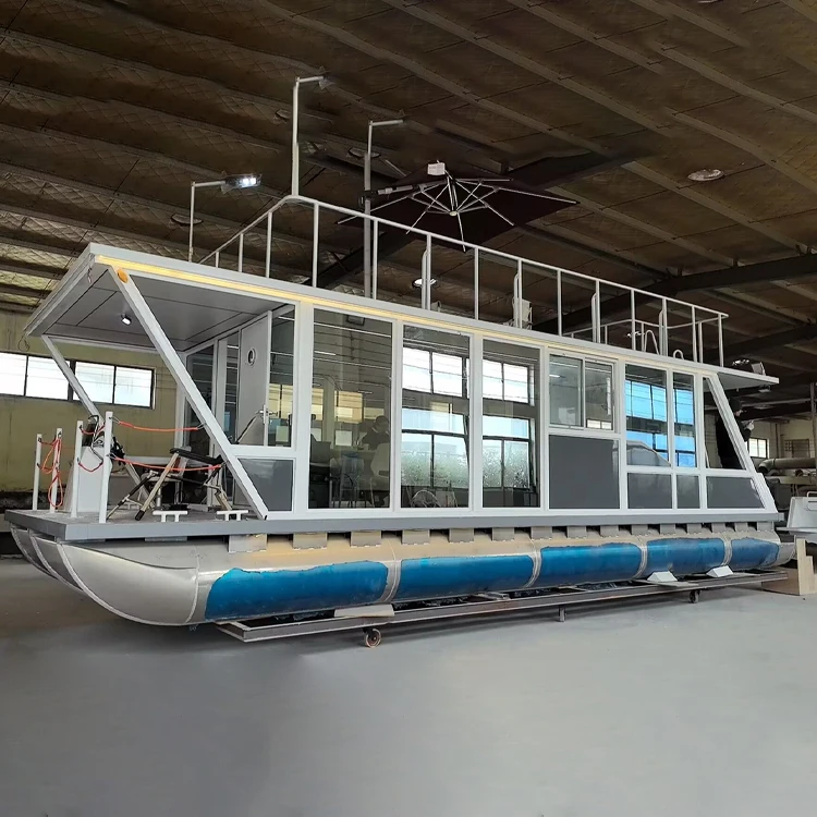 Boats Manufacturers Wholesale Aluminum Party Boat Luxury Pontoon House Boat With Slide And Cabin House Cruiser