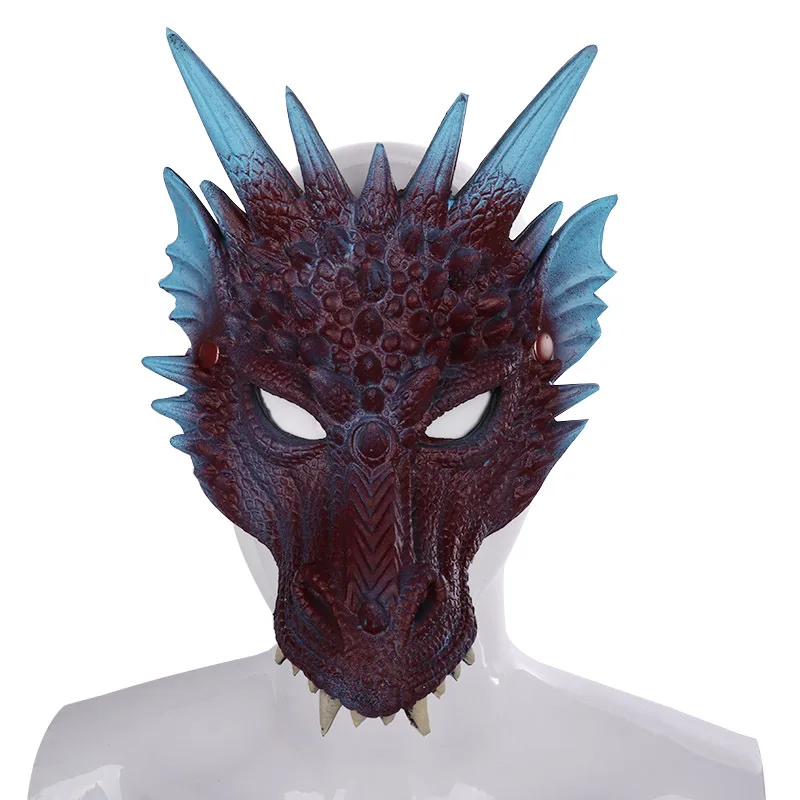 Halloween Party Costume Soft PU Foam 3D Dragon Cosplay Mask for Mardi Gras Men Red Green Blue