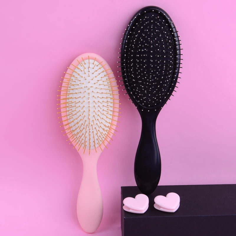 New Hot Sale Pink stainless Steel metal pin bristle Needle Hair Brush With Nylon Hair Brush For Salon