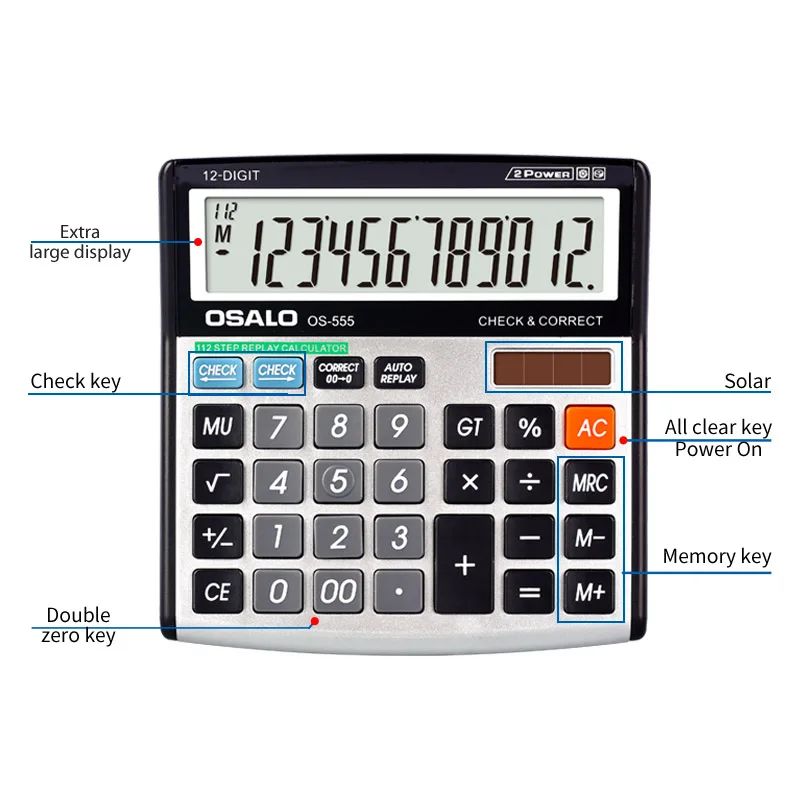 Fashion New Style Professional Electronic Calculator 12 Digits Office Solar Energy Dual Power Supply Calculating Machine