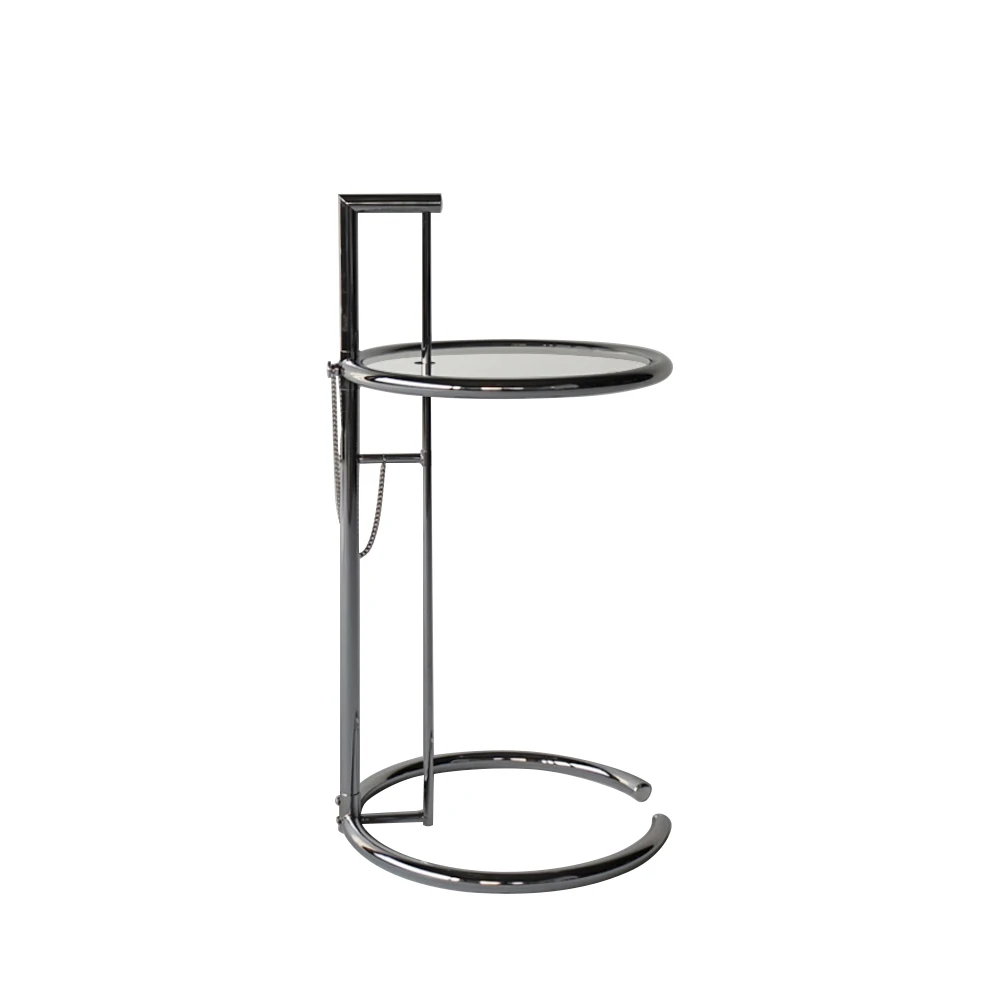 Маленький круглый стеклянный и хромированный зеркальный боковой стол