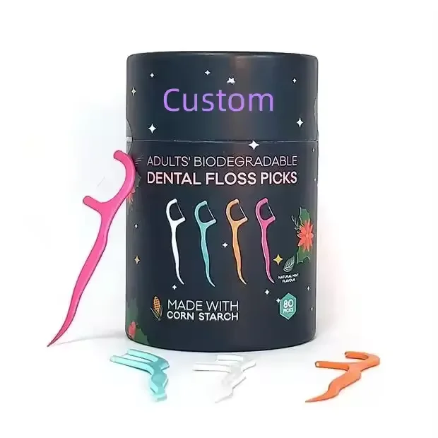 Zero Waste Mint Toothpicks Plant-Based Biodegradable Dental Floss Stick Wheat Straw Handle Environmentally Friendly Cleaning