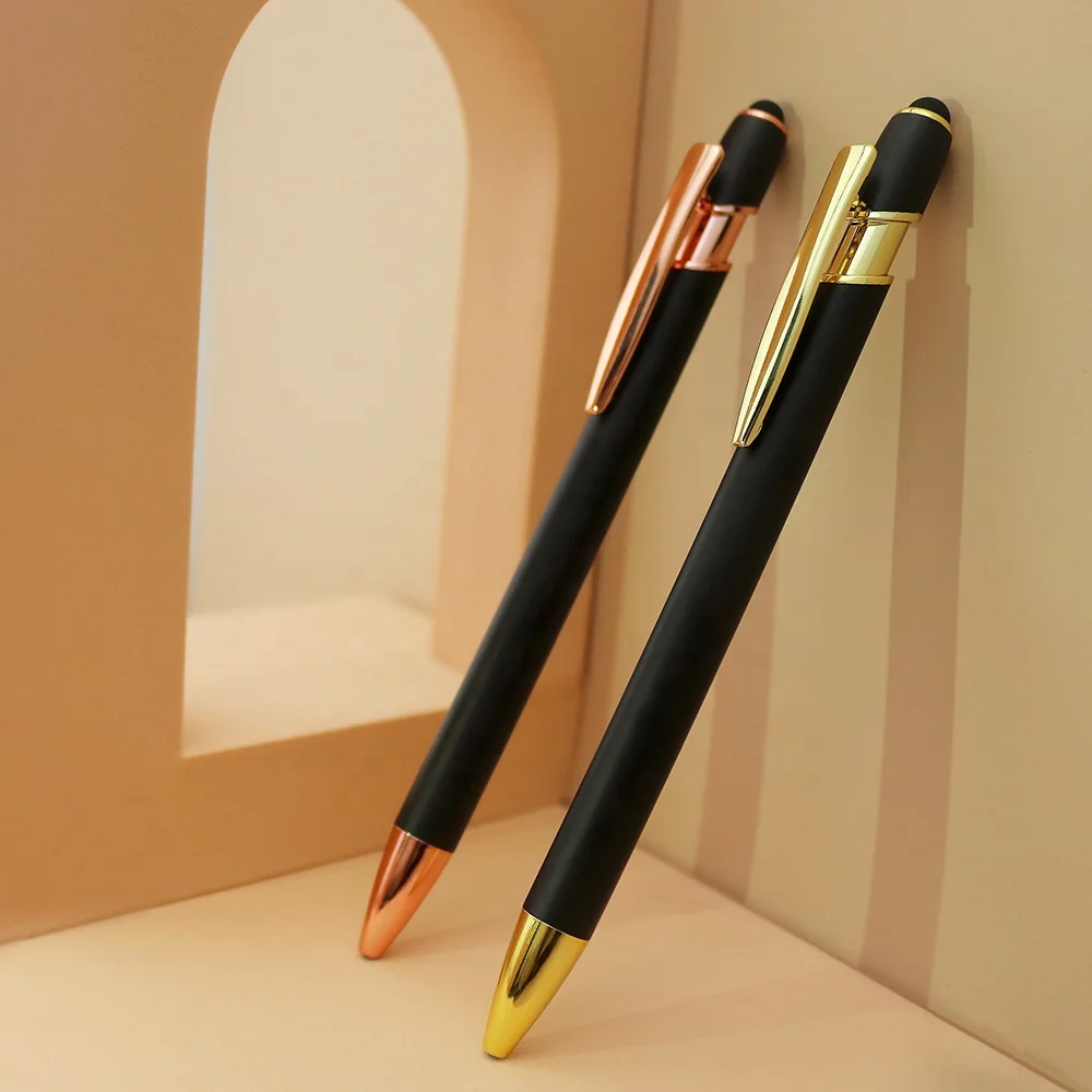 Eye-catching promotional pen custom logo ballpoint pen stylus rose gold metal pens with custom logo promotional