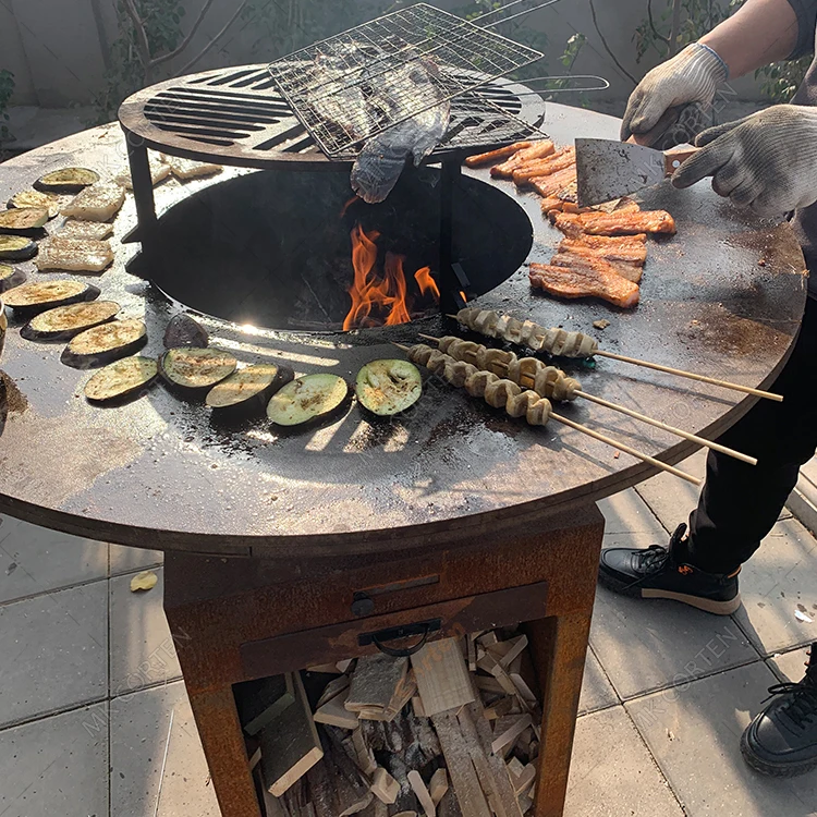 Bbq Corten Steel Hemisphere/half Ball Fire Pit With Grillring