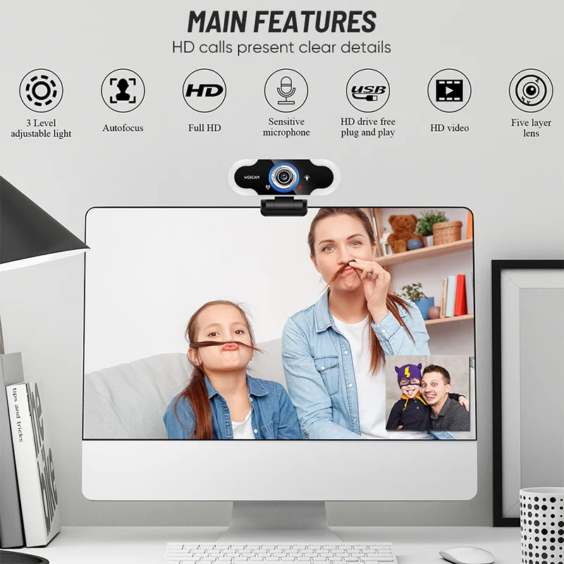 Newest HD Web Camera, Touch Control Brightness Adjustment Auto Focus USB Camera With Microphone For PC Laptop 2K Webcam