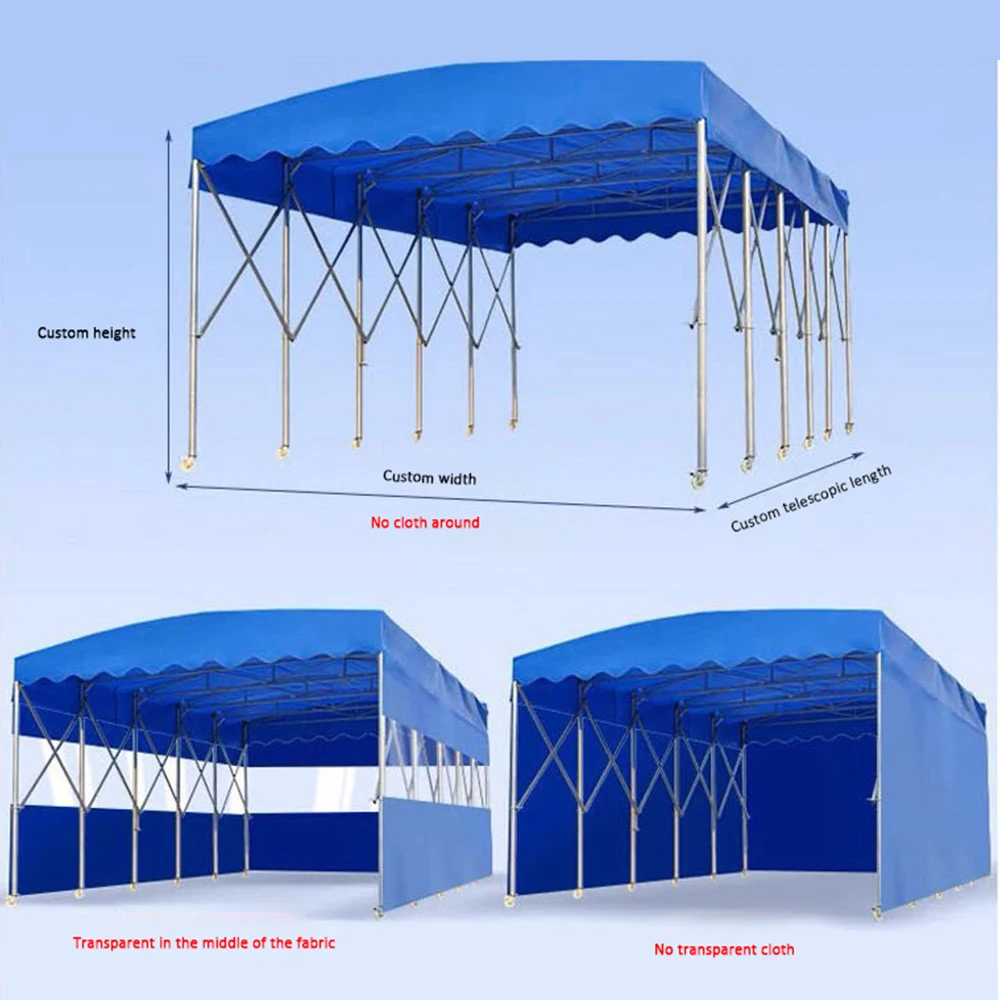 Large logistics warehouse sliding awning outdoor construction site movable retractable awning mobile parking shed