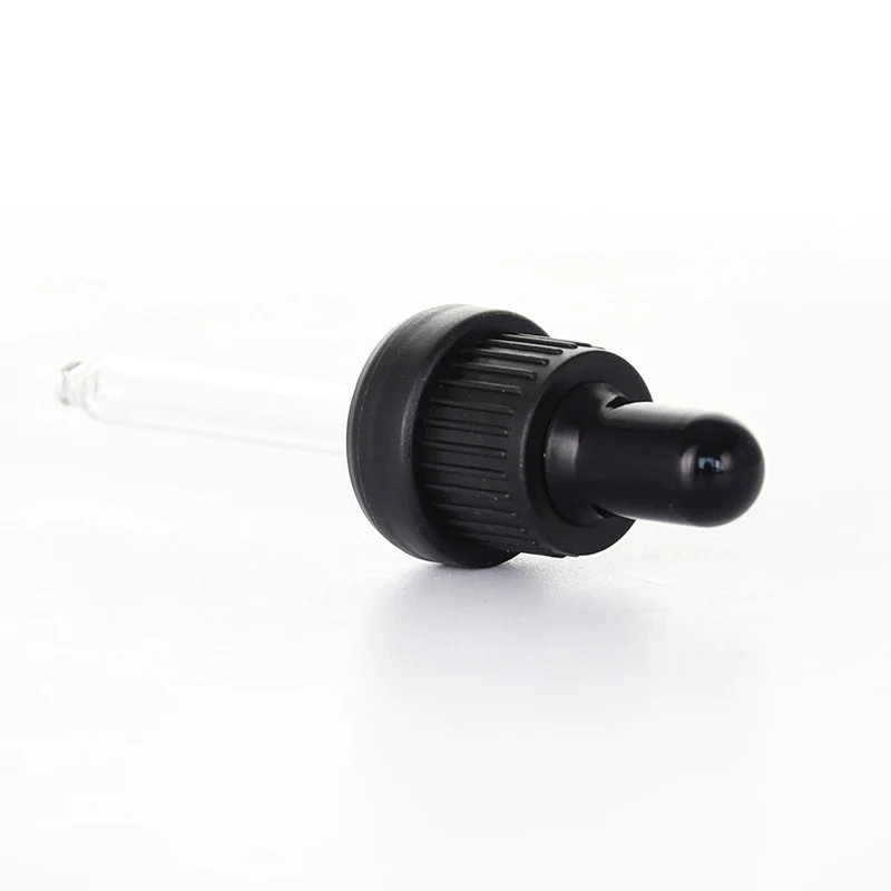 Neck18mm black tamper-evident PP droppers with glass straight ball tip pipettes