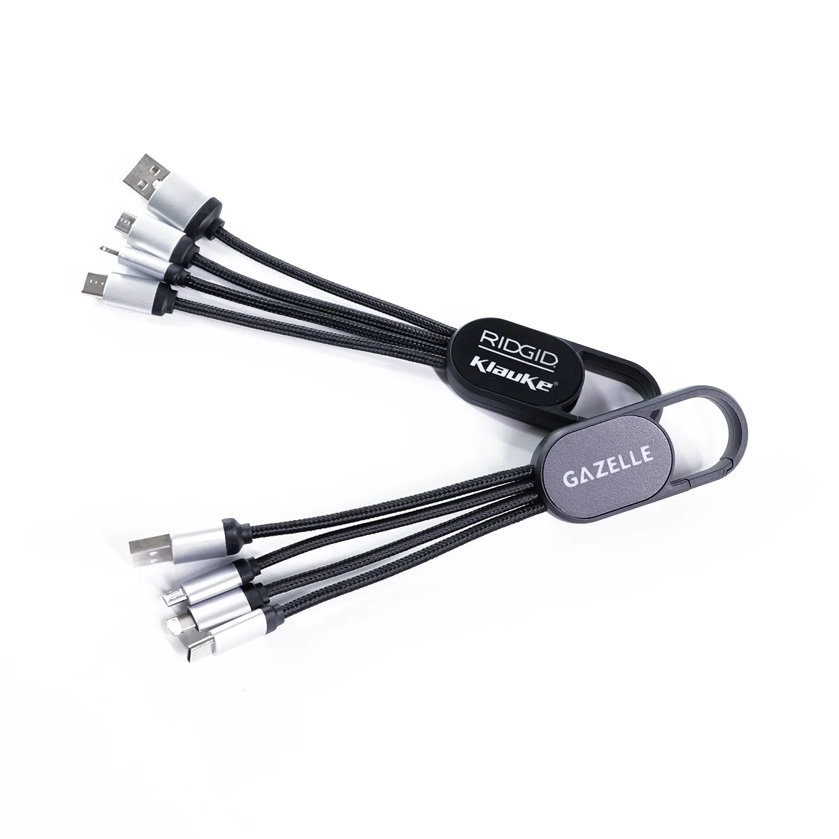 Оптовая продажа экологически чистых портативных брелоков USB 4 в 1 светодиодный логотип зарядные кабели с цепочкой для ключей логотипом