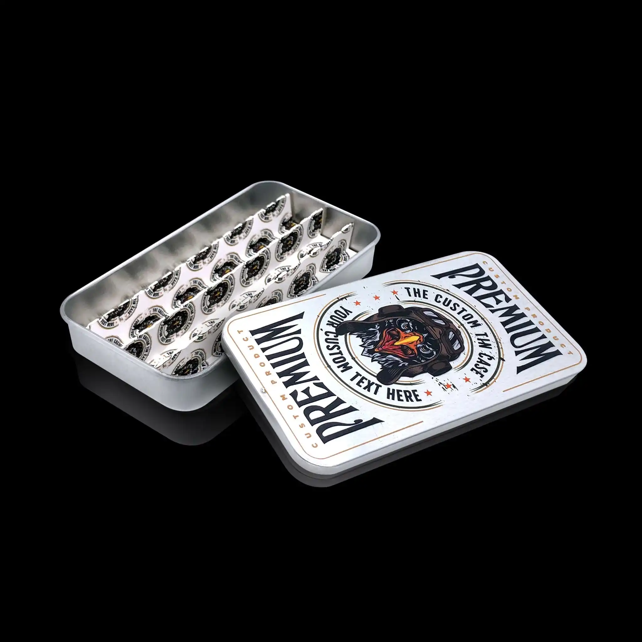 Custom Black White Metal Smell Proof Push To Slide Tin Case Packaging
