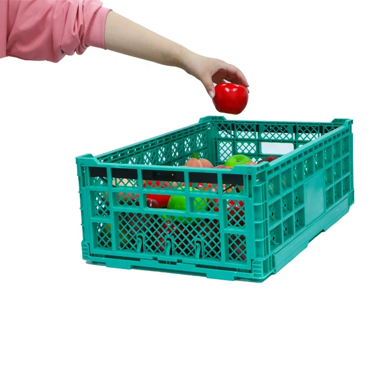 Fast Lead Time Design Vented Plastic Turnover Foldable Crate For Fruit / Vegetable Display