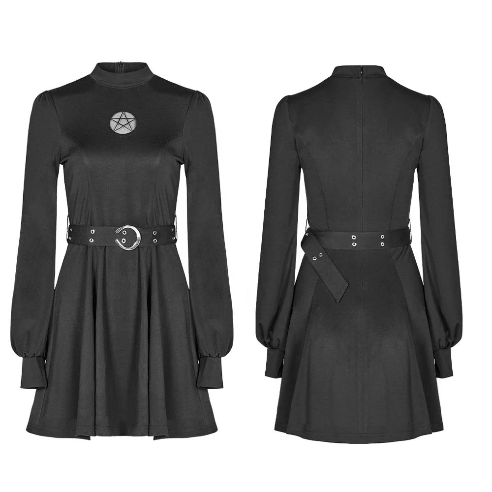 
OPQ456- PUNK RAVE Dark five-pointed star Dress (with Belt) party elegant black dress excellent quality party fancy dress 