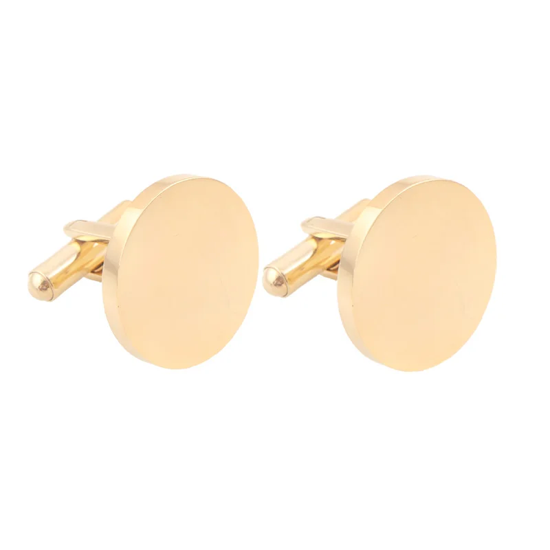 High Quality Personalized Business Gift Men Accessories Custom Engraved Round Shaped Plain Gold Stainless Steel Cufflinks
