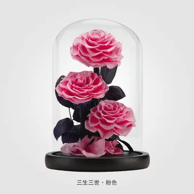 Wholesale Handmade Preserved Flowers Three Huge Eternal Forever Roses In Glass Dome Romantic Gift Set For Mother Wife Girl