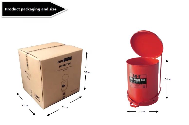 SAI-U OSHA Standard  14G/52.9L Laboratory waste bin Fireproof trash can Oily waste can