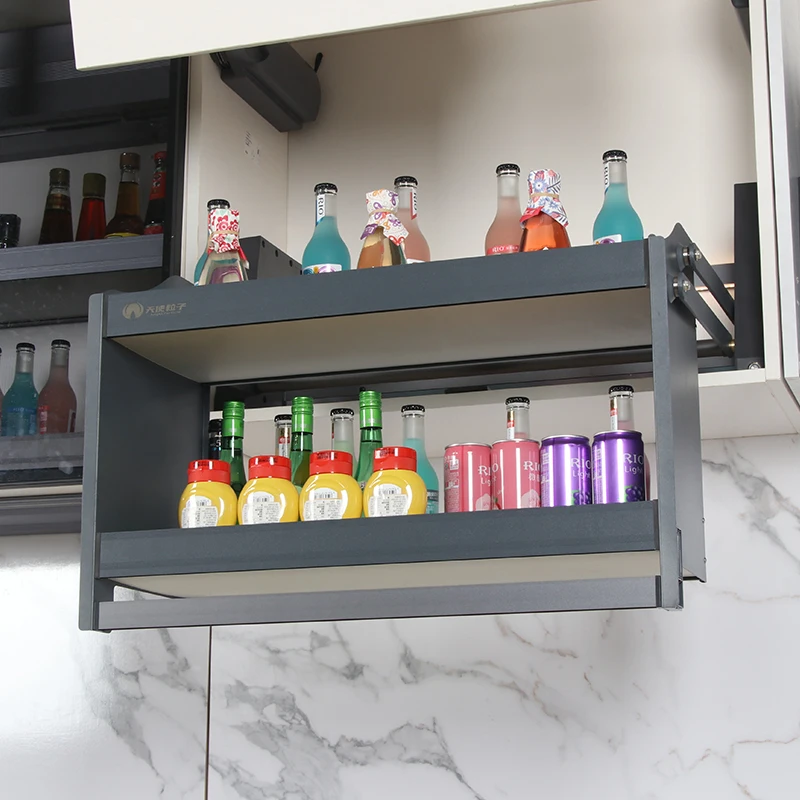 Creative hidden in kitchen cabinet accessories baskets automated shelf lift elevator basket